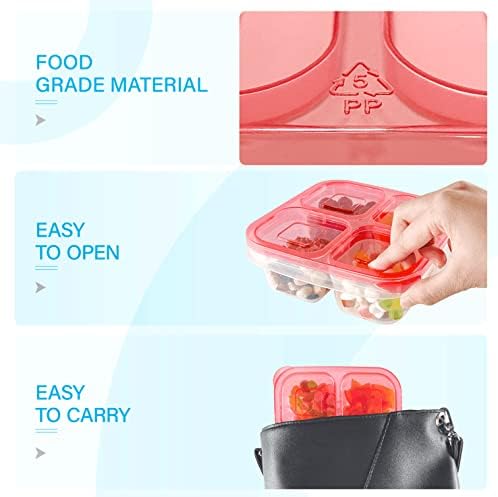 Finorder 6 Pack 4-Compartment Snack Containers, Reusable Food Containers for Kids School, Adults Office, Picnic Trip, Lunch Bento Box Meal Prep Containers (Bright Color Set)