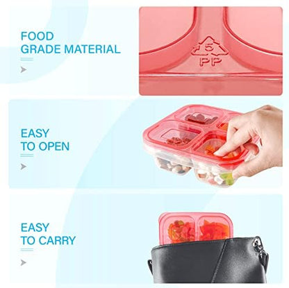 Finorder 6 Pack 4-Compartment Snack Containers, Reusable Food Containers for Kids School, Adults Office, Picnic Trip, Lunch Bento Box Meal Prep Containers (Bright Color Set)