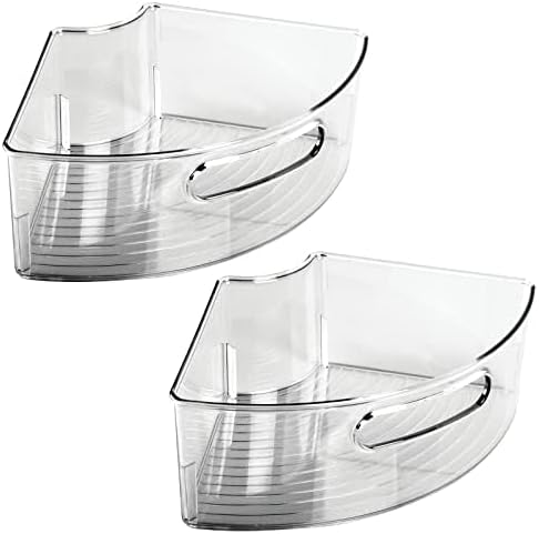 mDesign Plastic Lazy Susan Cabinet Storage Bin with Front Handle for Kitchen Countertop, Pantry, Shelf, Fridge Organization - Hold Food, Drinks, Snacks - Ligne Collection - 4 Pack - Smoke Gray