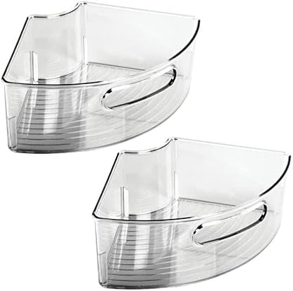 mDesign Plastic Lazy Susan Cabinet Storage Bin with Front Handle for Kitchen Countertop, Pantry, Shelf, Fridge Organization - Hold Food, Drinks, Snacks - Ligne Collection - 4 Pack - Smoke Gray