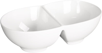 Chip and Dip Serving Set Porcelain Tray Deep Divided Bowl,Set of 2 Divided Platters/Divided Bowls,Lunch&buffet tableware,for Dishwashers,microwaves,ovens safety 13.9 Inch