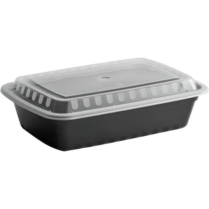 OCS Parts 10-Pack Heavy Duty Microwavable Food Prep Containers | 38-Ounce Disposable Reusable Black Plastic Food Storage Container with Lid for Leftovers, Lunch, and Takeout