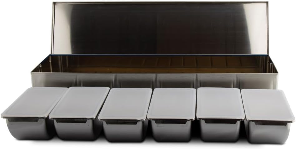 6 Slot Condiment Carrier, Stainless Steel Holders, Silicone Lids, and Gel Packs - Portable and Versatile for Outdoor BBQs and Parties