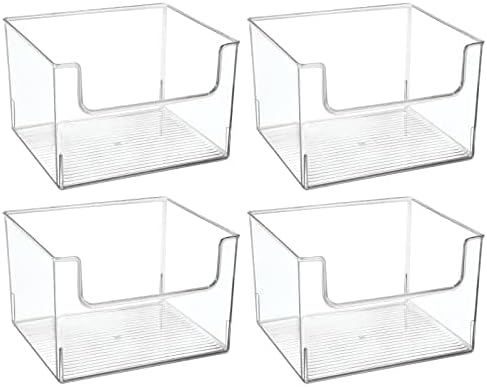 mDesign Plastic Modern Wide Open Front Dip Storage Organizer Bin Basket for Household Organization - Shelves, Cubby, Cabinet, and Closet Organizing Decor - Ligne Collection - 8 Pack - Clear