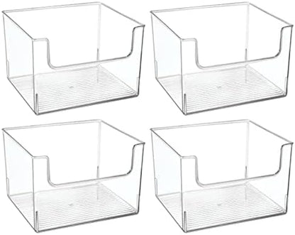 mDesign Plastic Modern Wide Open Front Dip Storage Organizer Bin Basket for Household Organization - Shelves, Cubby, Cabinet, and Closet Organizing Decor - Ligne Collection - 8 Pack - Clear