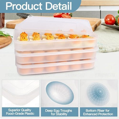 2-Layer Deviled Egg Containers With Lid,36pcs Easter Deviled Egg Tray Carrier with Handl Injector Piping Tool,Portable Stackable Egg Holder Platter Holder Organizer for Refrigerator Party Picnic Event