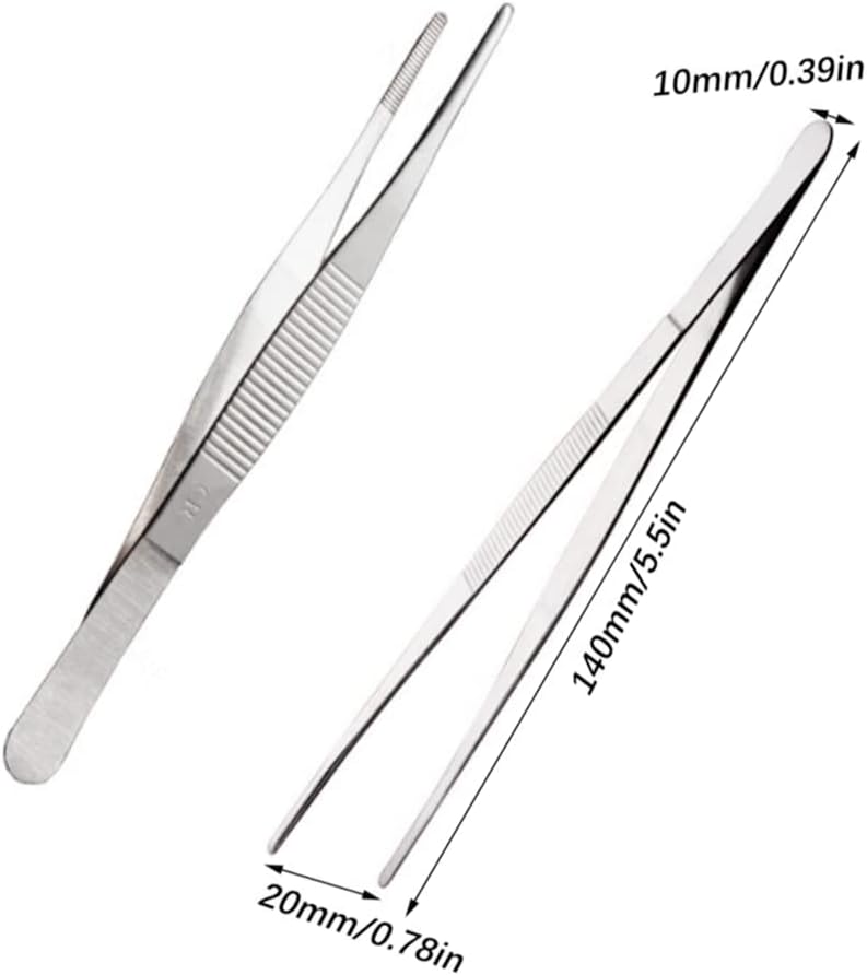 4 Pcs 5.5IN/14CMFood Tong Stainless Steel Cooking Tweezers Fine Tweezers, Kitchen Tweezers, Food Tweezers with Precision Serrated Tips for Cooking, Grilling, Baking,