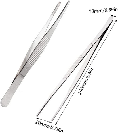 4 Pcs 5.5IN/14CMFood Tong Stainless Steel Cooking Tweezers Fine Tweezers, Kitchen Tweezers, Food Tweezers with Precision Serrated Tips for Cooking, Grilling, Baking,