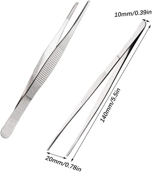 4 Pcs 5.5IN/14CMFood Tong Stainless Steel Cooking Tweezers Fine Tweezers, Kitchen Tweezers, Food Tweezers with Precision Serrated Tips for Cooking, Grilling, Baking,