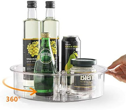 Slideep Lazy Susan Plastic Turntable Divided Spinner for Kitchen Cabinet, Pantry, Fridge, Cupboard, Counter Organizing Fully Rotating Organizer for Food, Spices, and Condiments, 11.5" Clear - 2 Pack