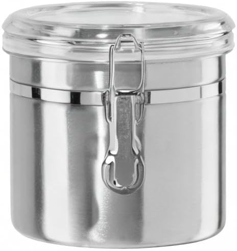 Oggi Stainless Steel Kitchen Canister 62 fl oz - Airtight Clamp Lid, Clear See-Thru Top - Ideal for Kitchen Storage, Food Storage, Pantry Storage. Large Size 5" x 7.5".