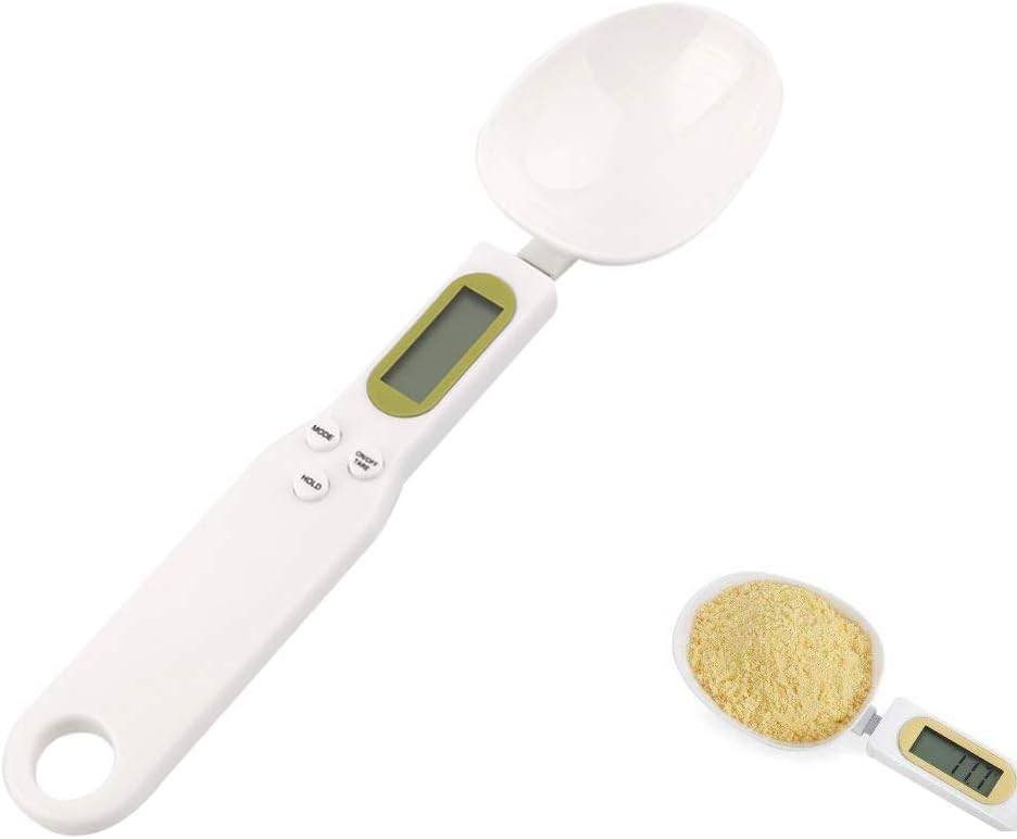 Food Scale Spoon, Digital Kitchen Scale High Precision Small Scale with Tare Function Weighing and Measuring Dry Liquid Ingredient Milk Tea Flour Medicine 1.1lb/500g(0.1g), C52 White