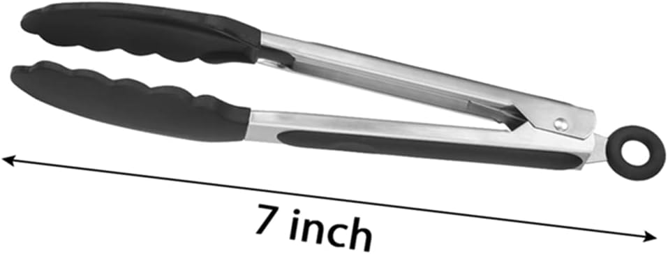Serving Tongs Kitchen Tongs - Heat Resistant, Premium Stainless Steel Locking Cooking Tongs with Silicone Tips, Non-Slip Food Tongs for Cooking, Heavy Duty, Non-Stick (7 Inch)