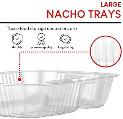 12oz Plastic Nacho Trays (100 Pack) Small Disposable Tray for Nachos & Cheese Dip, Concession Stand Supplies, Movie Night Snacks for Kids, Carnival Party Decorations, Food Boats, Snack Containers…