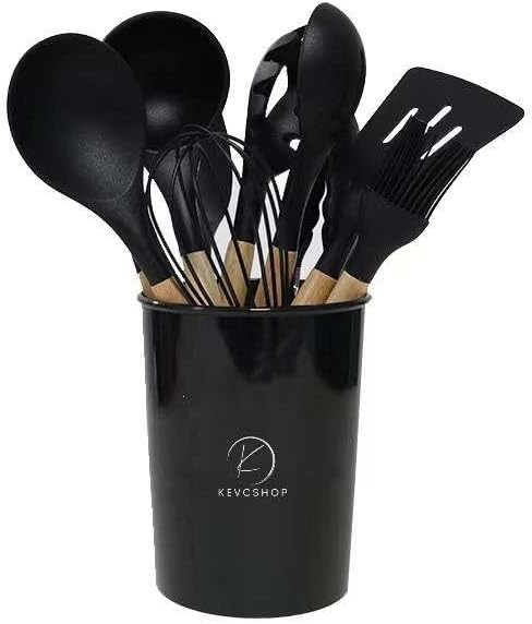 Deluxe 12-Piece Silicone Kitchen Utensils Set with Durable Cooking Utensils - Heat Resistant Nonstick Cookware Essentials, Includes Spoon, Spatula, Ladle, and Utensil Set Holder