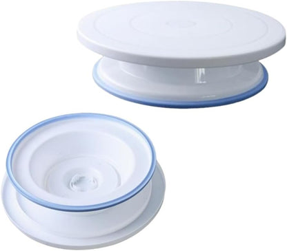 Rotating Cake Turntable Stand with Non Slip Pad, 11 Inch Revolving Turn Table Top for Pastries Cookies Cupcakes Decorating, Rotary Round Cake Display Stand Supplies Kit (White)