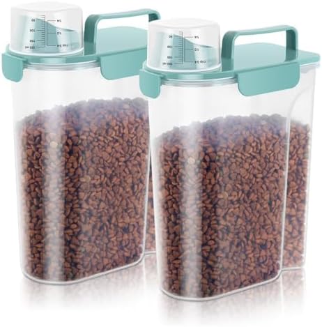 LEAWALK 5-7Lbs Dog Cat Food Storage Container with Upgraded Large Nozzle BPA-free, 4 Snap Seals Plastic Pet Food Storage Containers with Handles are Easy to Clean and Carry
