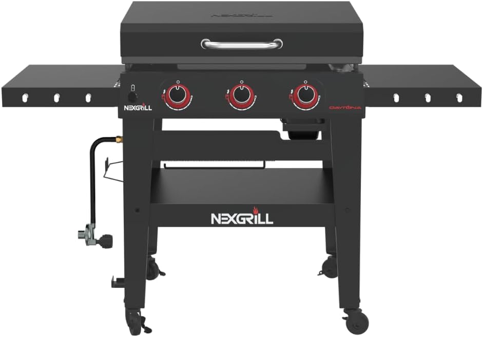 Nexgrill Daytona 4-Burner Propane Gas Griddle with Side Tables, 60000 BTU Flat Top Grill, 756 SQ In. Hot-Rolled Steel Cooking Space, Outdoor Cooking Barbeque, Black/Silver - 720-1058A