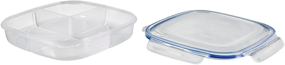 LOCK & LOCK Easy Essentials On The Go Meal Prep Lunch Box, Airtight Containers with Lid, BPA Free, Square (4 Section) -29 oz, Clear