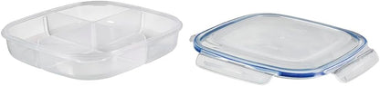 LOCK & LOCK Easy Essentials On The Go Meal Prep Lunch Box, Airtight Containers with Lid, BPA Free, Square (4 Section) -29 oz, Clear