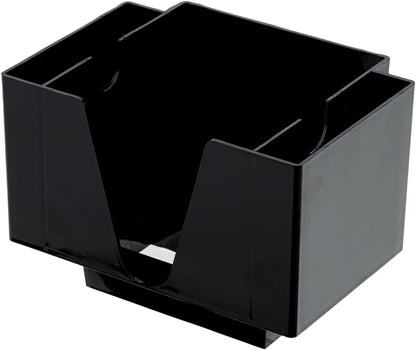 Restaurantware Bar Lux 7.9 Inch x 5.5 Inch Napkin Holder 1 3-Compartment Condiment Caddy - Rectangle Tabletop Black Plastic Napkin Caddy Refillable Easy Access