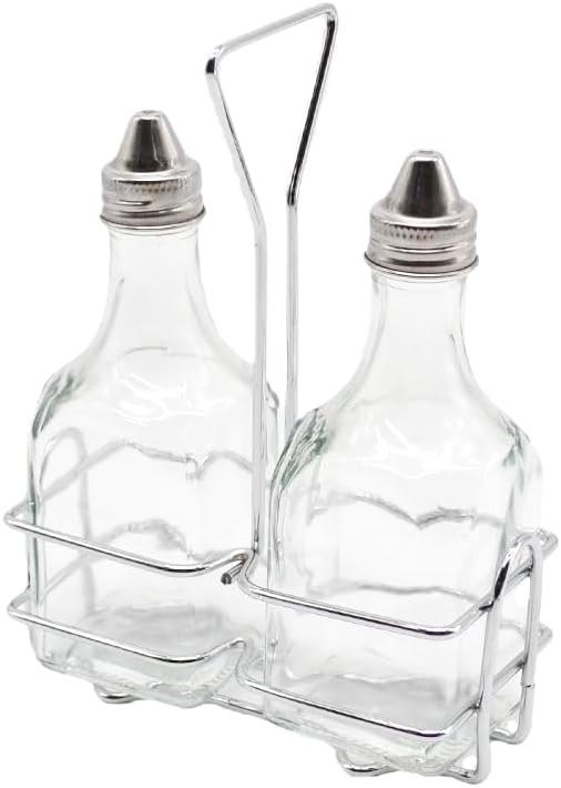 KALDEWEI 1 Pack Caddy Holder Rack for 6oz 180ml Oil & Vinegar Glass Cruet with Stainless Steel Screw-On Lid, Tabletop Square Shape Bottle Dispenser