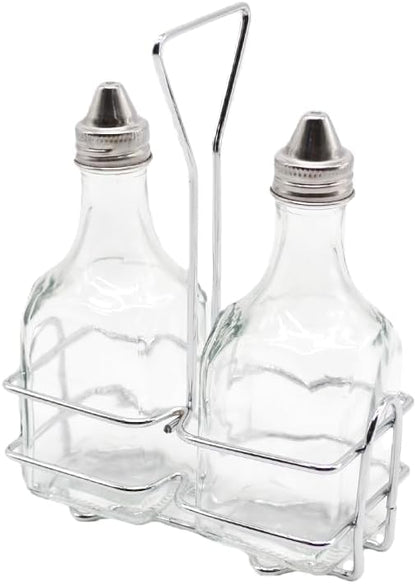 KALDEWEI 1 Pack Caddy Holder Rack for 6oz 180ml Oil & Vinegar Glass Cruet with Stainless Steel Screw-On Lid, Tabletop Square Shape Bottle Dispenser
