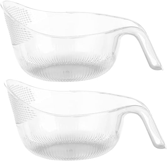 2-Pack Rice Washer Strainer, 9x5 Inch BPA-Free Plastic with Fine Holes & Ergonomic Handle, Multifunctional Fruit & Vegetable Washing Bowl, Compact, Lightweight, for Efficient Draining & Rinsing