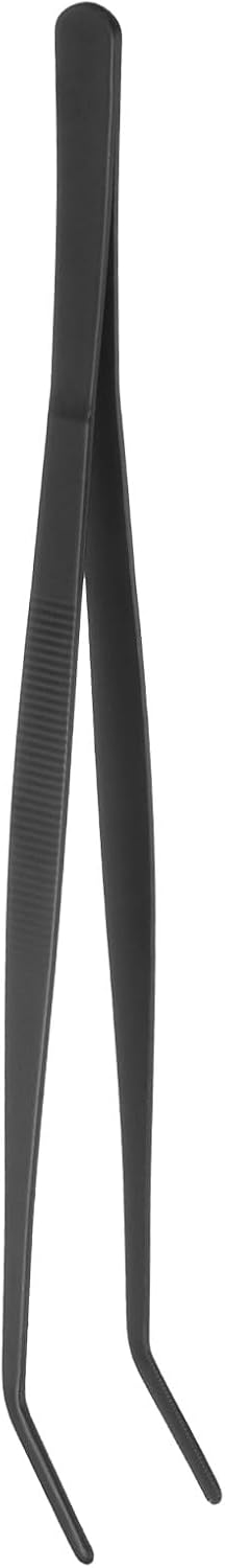 HARFINGTON Stainless Steel Tweezers 4.9 Inch Precision Tweezers with Curved Serrated Tip Multi-Purpose Kitchen Tongs for Cooking Gardening Repairing Craft, Black