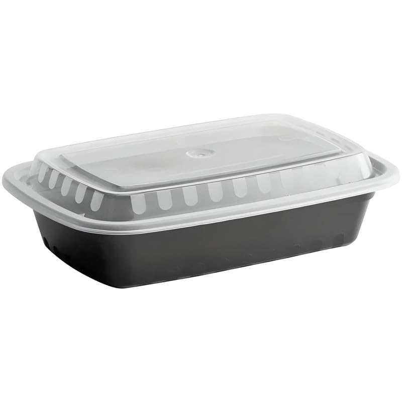 OCS Parts 10-Pack Heavy Duty Microwavable Food Prep Containers | 38-Ounce Disposable Reusable Black Plastic Food Storage Container with Lid for Leftovers, Lunch, and Takeout