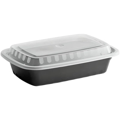 OCS Parts 10-Pack Heavy Duty Microwavable Food Prep Containers | 38-Ounce Disposable Reusable Black Plastic Food Storage Container with Lid for Leftovers, Lunch, and Takeout