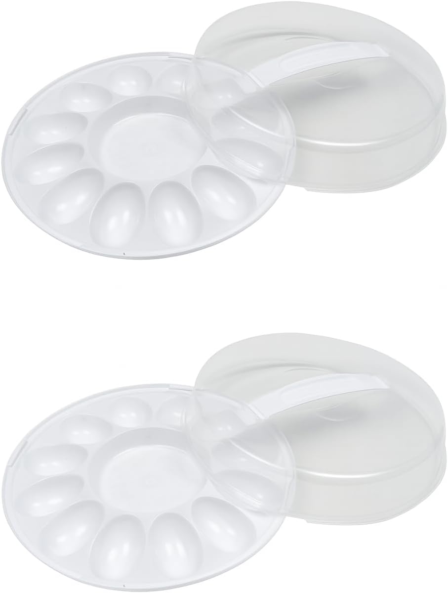 (2) Clear Plastic Deviled Egg Carrier Container with Lids, 12-Slot Egg Storage Trays with Handles for Parties, Picnics, Potlucks Holidays