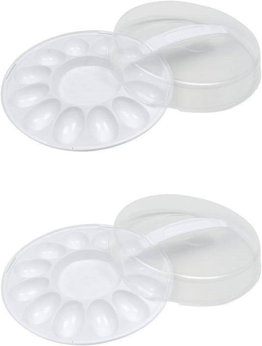(2) Clear Plastic Deviled Egg Carrier Container with Lids, 12-Slot Egg Storage Trays with Handles for Parties, Picnics, Potlucks Holidays