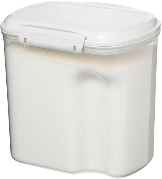 Sistema Flour and Sugar Storage Containers for Pantry with Lids and Measuring Cup, Dishwasher Safe, 13.7-Cup, White