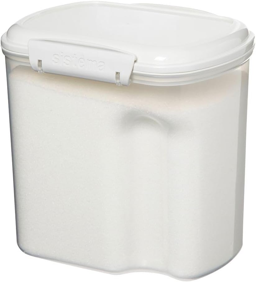 Sistema Flour and Sugar Storage Containers for Pantry with Lids and Measuring Cup, Dishwasher Safe, 13.7-Cup, White