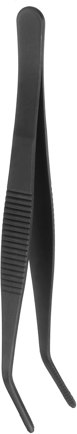 HARFINGTON Stainless Steel Tweezers 4.9 Inch Precision Tweezers with Curved Serrated Tip Multi-Purpose Kitchen Tongs for Cooking Gardening Repairing Craft, Black