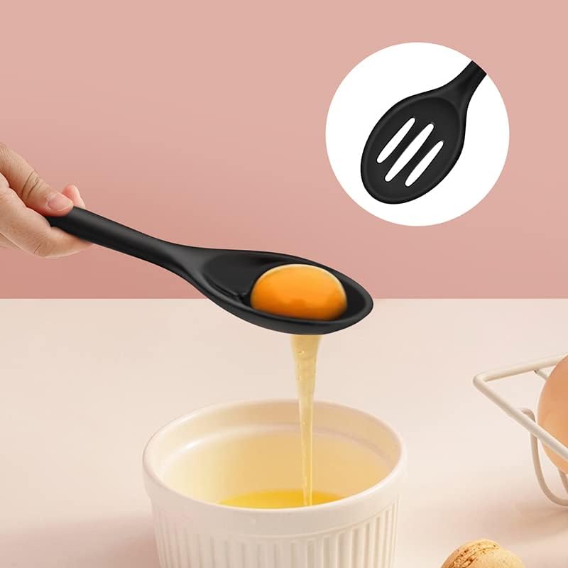 Silicone Nonstick Spoon Set, Slotted & Solid Cooking Spoon 2PCS For Cooking Heat Resistant kitchen Rubber Spoons For Mixing, BPA Free (Casual Black)