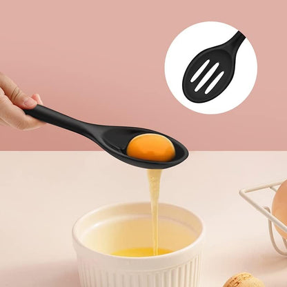 Silicone Nonstick Spoon Set, Slotted & Solid Cooking Spoon 2PCS For Cooking Heat Resistant kitchen Rubber Spoons For Mixing, BPA Free (Casual Black)