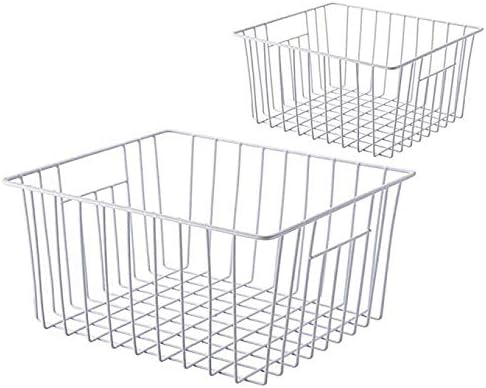 Slideep Wire Baskets Farmhouse Freezer Organizer Storage Bin Basket with Handles, Food Storage for Kitchen Cabinets, Pantry, Closet, Bedroom, Bathroom, Office 3 Pack