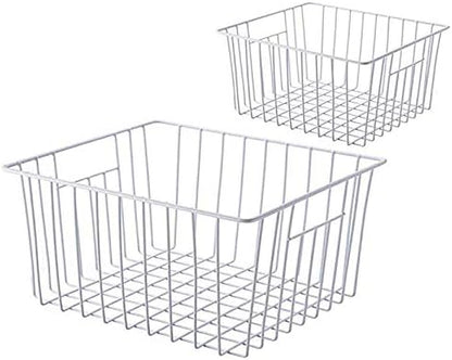 Slideep Wire Baskets Farmhouse Freezer Organizer Storage Bin Basket with Handles, Food Storage for Kitchen Cabinets, Pantry, Closet, Bedroom, Bathroom, Office 3 Pack