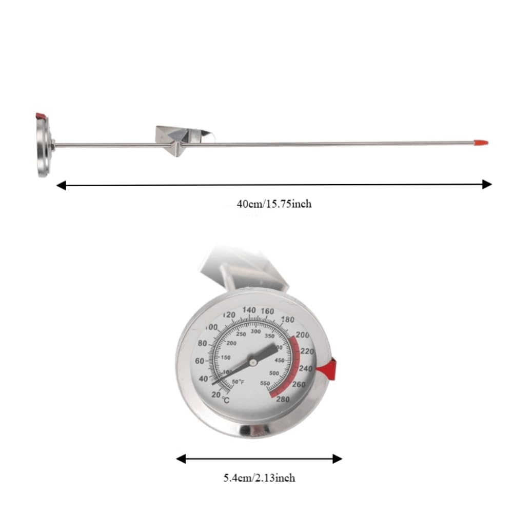 Stainless Steel Oil Fry Thermometer,Long Probe Food Temperature Gauge with Clip for Deep Frying,Candy,Milk,BBQ Cooking(M 30cm)