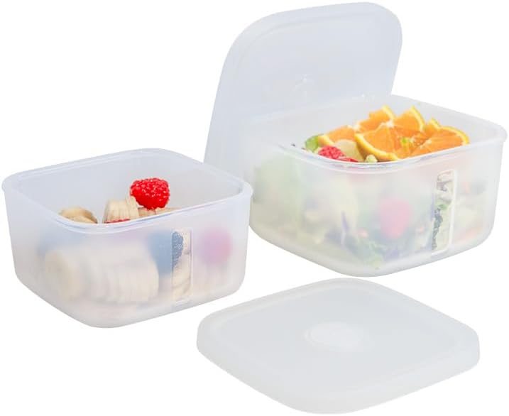 OTB Set of 2 Reusable Silicone Containers Clear, Nesting Leak-free Silicone Food Storage Boxes, BPA Free, Airtight, Dishwasher and Freezer Safe