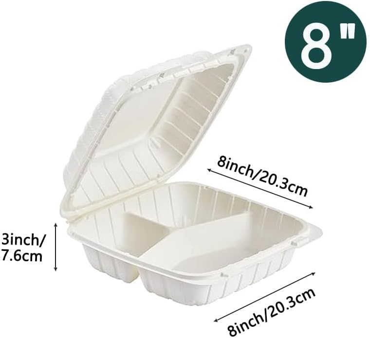 3-Compartment Clamshell Food Containers, Heavy Duty Plastic To Go Boxes with Hinged Lid, Microwave, Freezer & Dishwasher Safe, BPA-Free Takeout Trays for Meal Prep (White) (30, WHITE, 9 * 9inch)