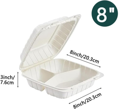 3-Compartment Clamshell Food Containers, Heavy Duty Plastic To Go Boxes with Hinged Lid, Microwave, Freezer & Dishwasher Safe, BPA-Free Takeout Trays for Meal Prep (White) (30, WHITE, 9 * 9inch)