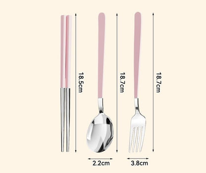 Cute Strawberry Bear 304 Stainless Steel Utensil Set with Travel Case – Portable Reusable Chopsticks, Spoon & Fork in Plaid Storage Box, for School Lunch, Camping, Travel(Pink)