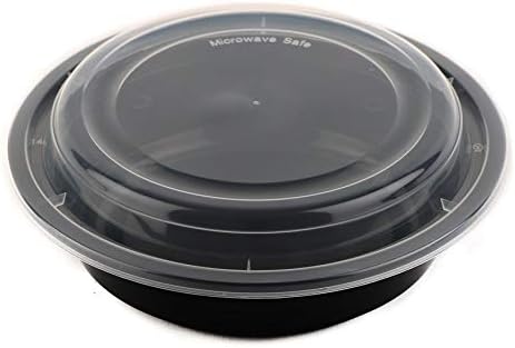 32oz - 10 Count - Round Microwavable Plastic Meal Prep Containers with Lids - Food Storage Container - Certified BPA-Free, Stackable, Reusable Microwave, Dishwasher, Freezer Safe, Disposable (Black)