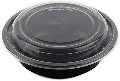 32oz - 10 Count - Round Microwavable Plastic Meal Prep Containers with Lids - Food Storage Container - Certified BPA-Free, Stackable, Reusable Microwave, Dishwasher, Freezer Safe, Disposable (Black)