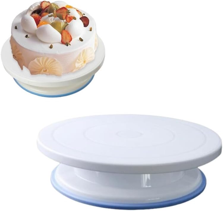 Rotating Cake Turntable Stand with Non Slip Pad, 11 Inch Revolving Turn Table Top for Pastries Cookies Cupcakes Decorating, Rotary Round Cake Display Stand Supplies Kit (White)