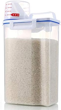 Fydun 2 PCS Cereal Containers, PCS Rice Storage Bin 2KG Portable Food Grain Plastic Airtight Box Dispenser Sealed with Measuring Cup Pour Spout and for Flour (Assorted Color)