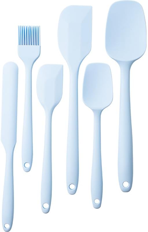 6 Pieces Silicone Spatula Set, Food Grade Rubber Spatula with Ergonomic Grip, Rubber Spatulas Silicone Heat Resistant Spatula Set for Kitchen Use, BPA Free Dishwasher Safe, Blue